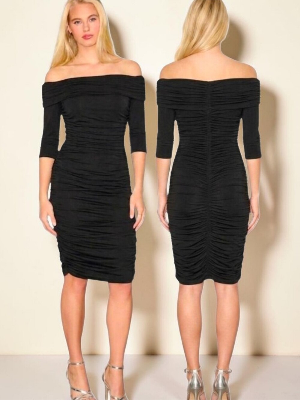 RICKI FREEMAN for TERI JON Ruched Bodycon Little Black Dress - Size 4